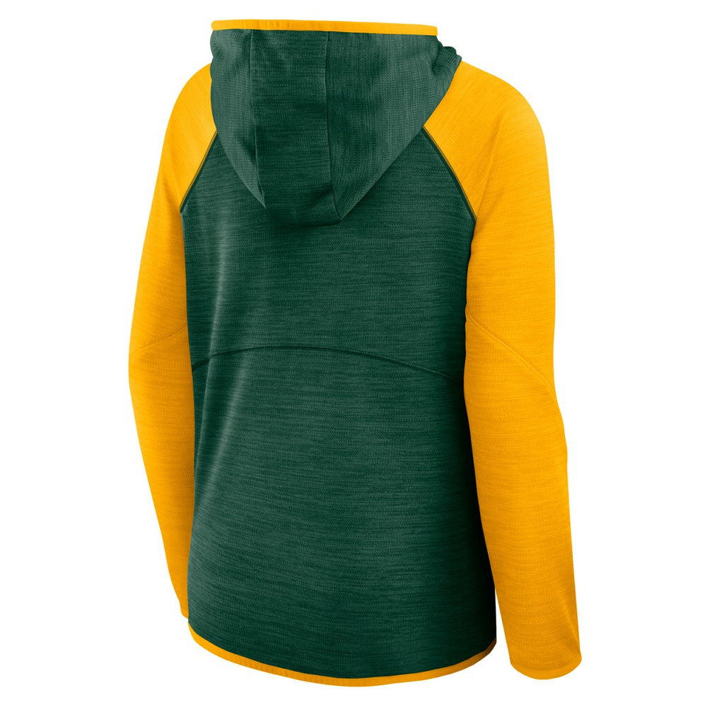 Green Bay Packers Women's Redzone End Around Pass Raglan Full-Zip Hoodie - Green/Gold on sale