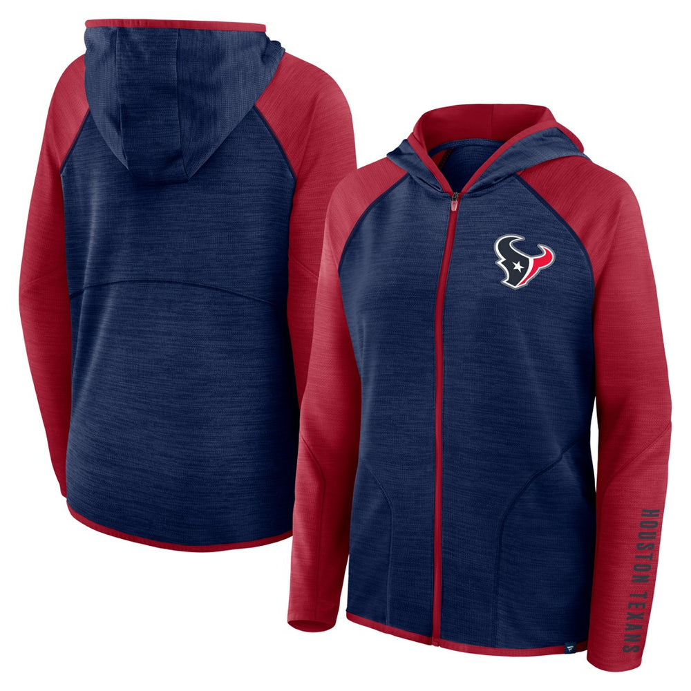 Houston Texans Women's Redzone End Around Pass Raglan Full-Zip Hoodie - Navy/Red on sale