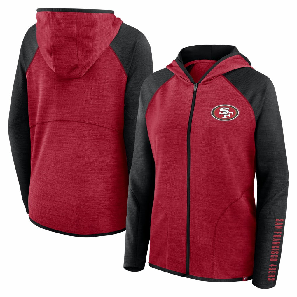 San Francisco 49ers Women's Redzone End Around Pass Raglan Full-Zip Hoodie - Scarlet/Black online
