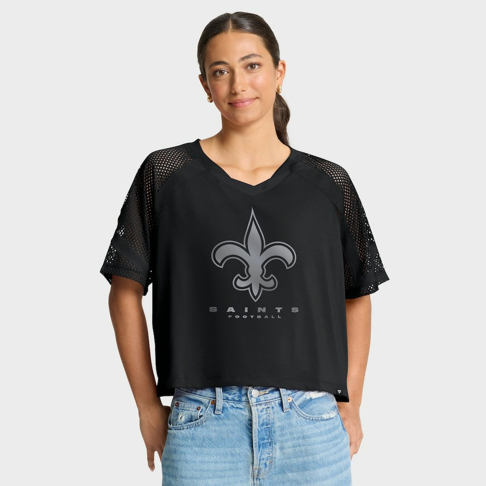 New Orleans Saints Women's Oversized Raglan V-Neck Blackout Fashion Jersey sale