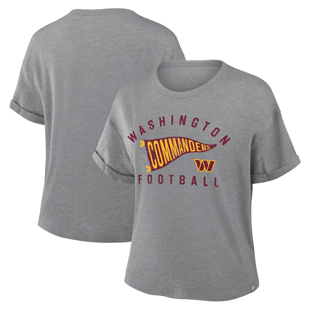 Washington Commanders Women's Pennant Wave Tribute Tri-Blend Boxy T-Shirt - Heather Gray on sale