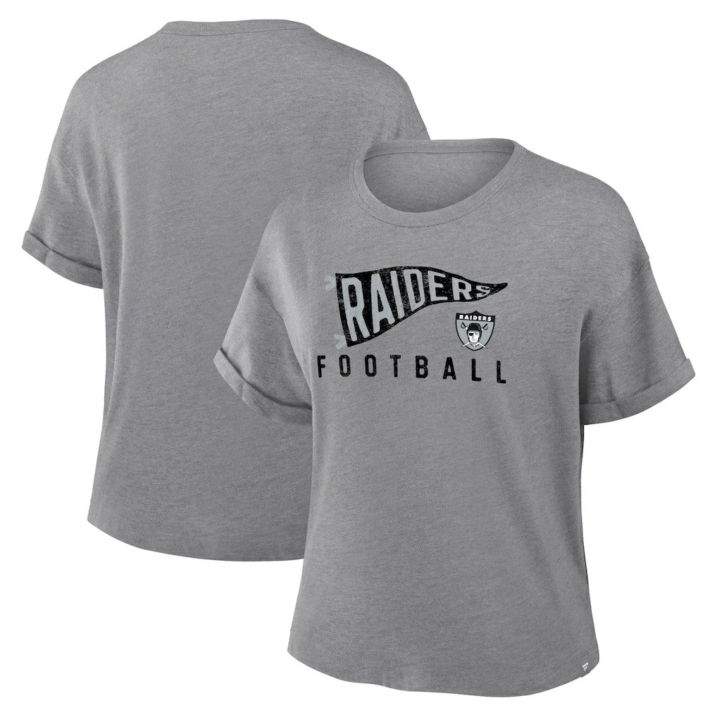 Las Vegas Raiders Women's Pennant Wave Tribute Tri-Blend Boxy T-Shirt - Heather Gray outlet
