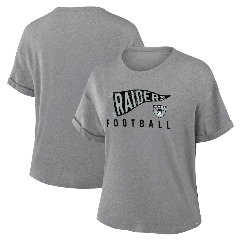 Las Vegas Raiders Women's Pennant Wave Tribute Tri-Blend Boxy T-Shirt - Heather Gray outlet