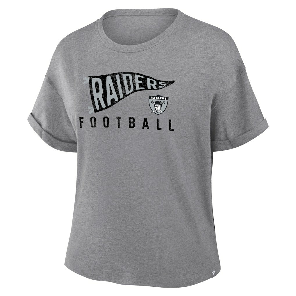 Las Vegas Raiders Women's Pennant Wave Tribute Tri-Blend Boxy T-Shirt - Heather Gray outlet