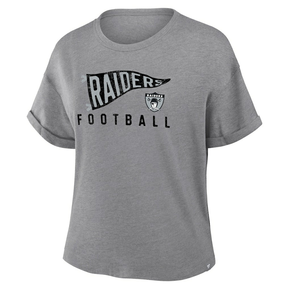 Las Vegas Raiders Women's Pennant Wave Tribute Tri-Blend Boxy T-Shirt - Heather Gray outlet