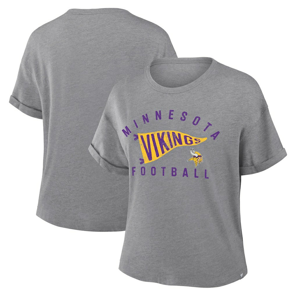 Minnesota Vikings Women's Pennant Wave Tribute Tri-Blend Boxy T-Shirt - Heather Gray discount