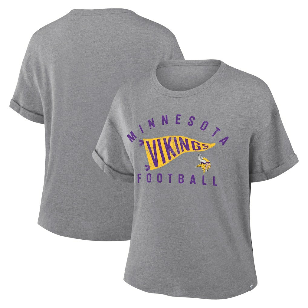Minnesota Vikings Women's Pennant Wave Tribute Tri-Blend Boxy T-Shirt - Heather Gray discount