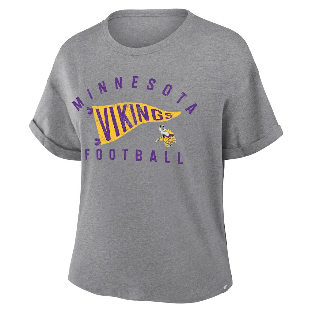 Minnesota Vikings Women's Pennant Wave Tribute Tri-Blend Boxy T-Shirt - Heather Gray discount