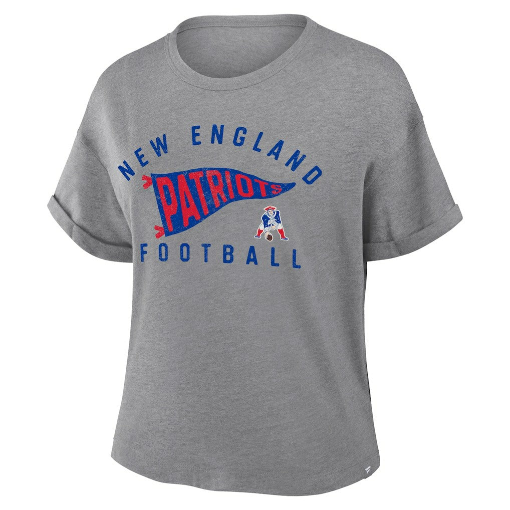 New England Patriots Women's Pennant Wave Tribute Tri-Blend Boxy T-Shirt - Heather Gray online