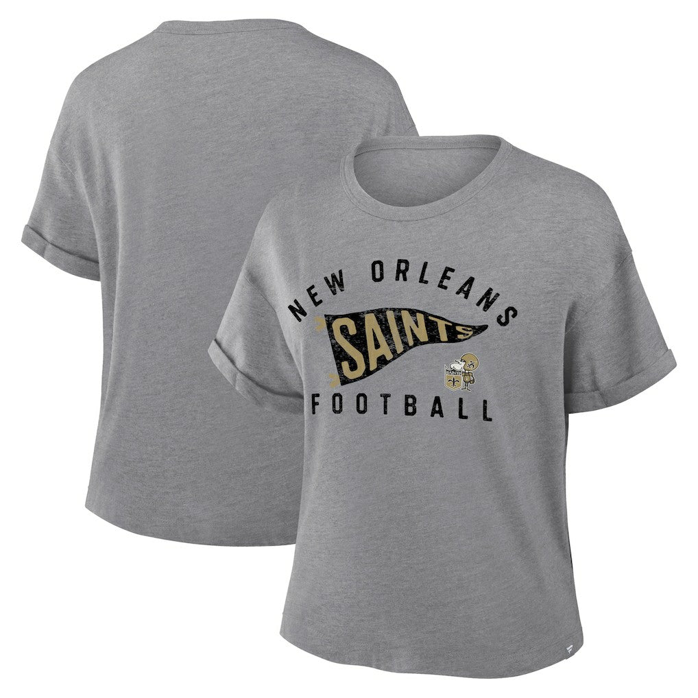 New Orleans Saints Women's Pennant Wave Tribute Tri-Blend Boxy T-Shirt - Heather Gray discount