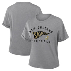 New Orleans Saints Women's Pennant Wave Tribute Tri-Blend Boxy T-Shirt - Heather Gray discount