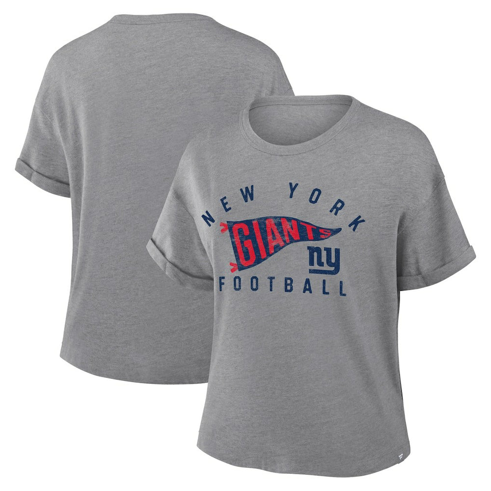 New York Giants Women's Pennant Wave Tribute Tri-Blend Boxy T-Shirt - Heather Gray on sale