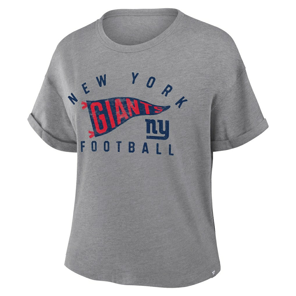 New York Giants Women's Pennant Wave Tribute Tri-Blend Boxy T-Shirt - Heather Gray on sale
