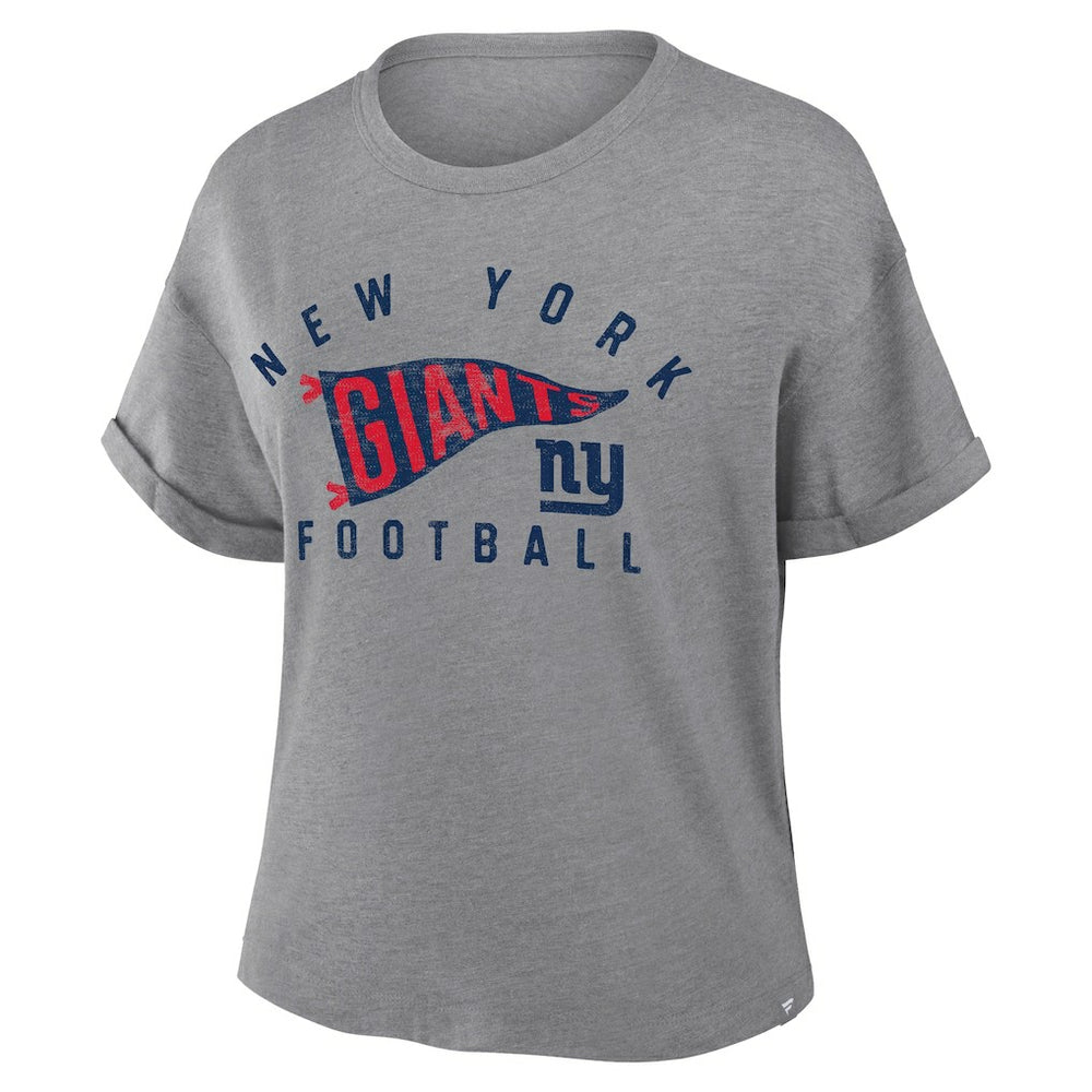 New York Giants Women's Pennant Wave Tribute Tri-Blend Boxy T-Shirt - Heather Gray on sale