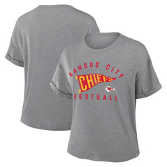 Kansas City Chiefs Women's Pennant Wave Tribute Tri-Blend Boxy T-Shirt - Heather Gray for sale