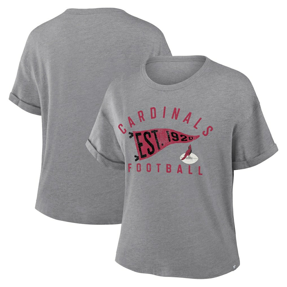 Arizona Cardinals Women's Pennant Wave Tribute Tri-Blend Boxy T-Shirt - Heather Gray discount