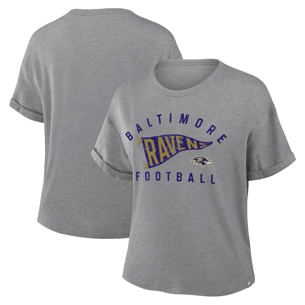 Baltimore Ravens Women's Pennant Wave Tribute Tri-Blend Boxy T-Shirt - Heather Gray sale