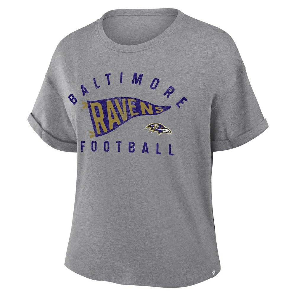 Baltimore Ravens Women's Pennant Wave Tribute Tri-Blend Boxy T-Shirt - Heather Gray sale