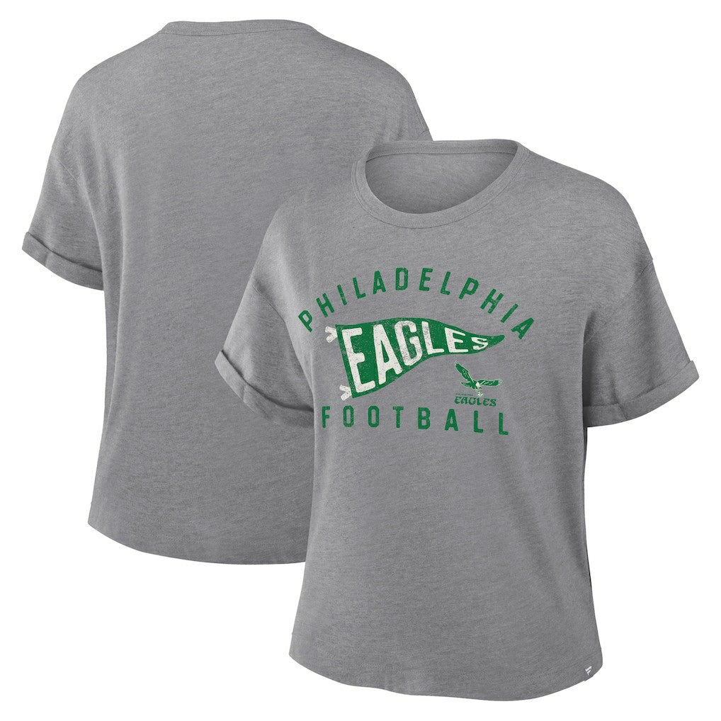 Philadelphia Eagles Women's Pennant Wave Tribute Tri-Blend Boxy T-Shirt - Heather Gray outlet