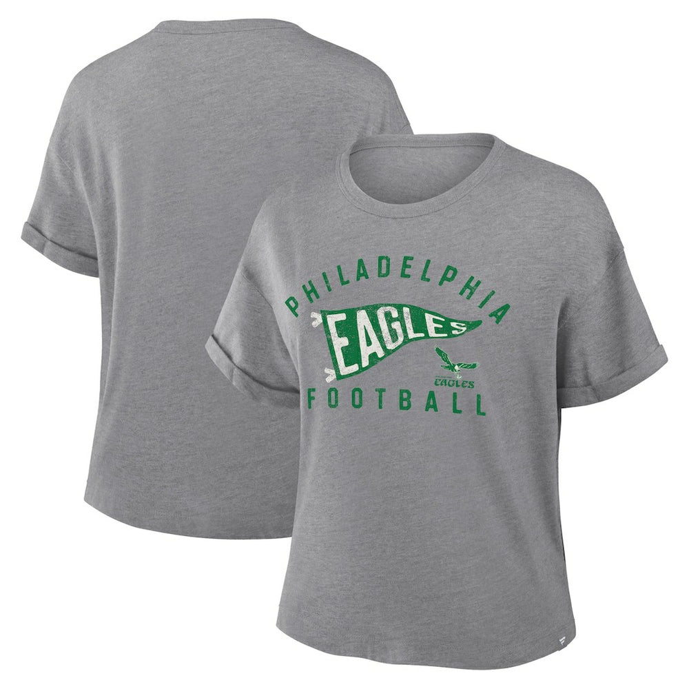 Philadelphia Eagles Women's Pennant Wave Tribute Tri-Blend Boxy T-Shirt - Heather Gray outlet