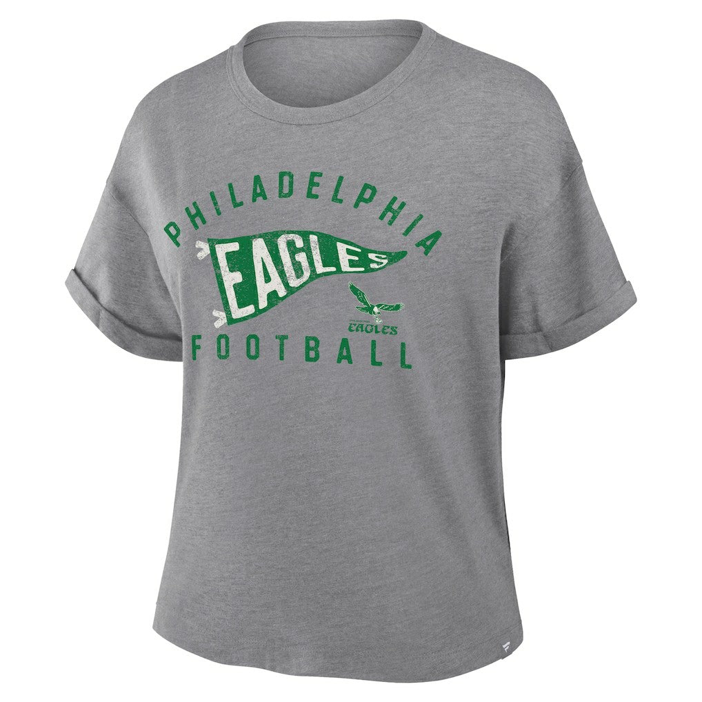 Philadelphia Eagles Women's Pennant Wave Tribute Tri-Blend Boxy T-Shirt - Heather Gray outlet