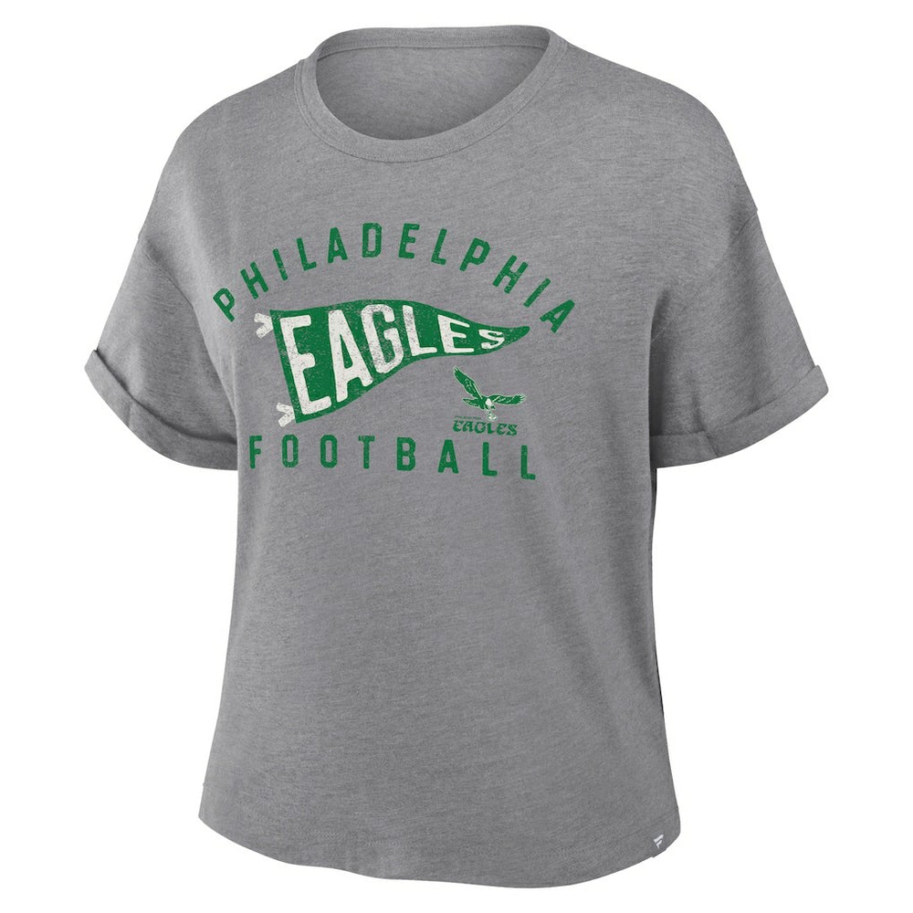 Philadelphia Eagles Women's Pennant Wave Tribute Tri-Blend Boxy T-Shirt - Heather Gray outlet