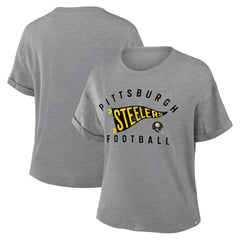 Pittsburgh Steelers Women's Pennant Wave Tribute Tri-Blend Boxy T-Shirt - Heather Gray sale