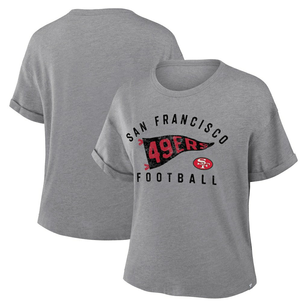 San Francisco 49ers Women's Pennant Wave Tribute Tri-Blend Boxy T-Shirt - Heather Gray for sale