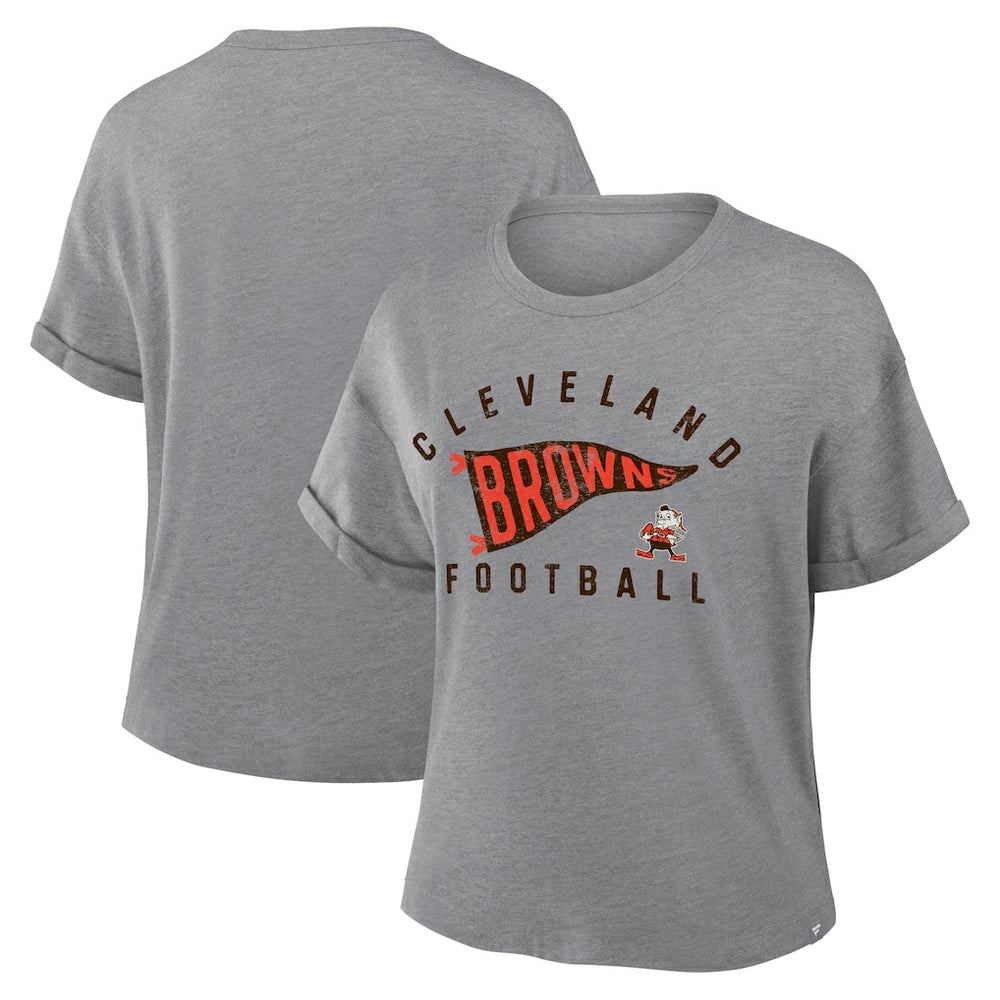 Cleveland Browns Women's Pennant Wave Tribute Tri-Blend Boxy T-Shirt - Heather Gray on sale