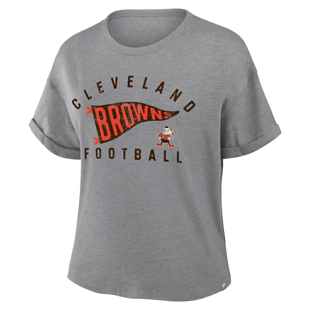 Cleveland Browns Women's Pennant Wave Tribute Tri-Blend Boxy T-Shirt - Heather Gray on sale