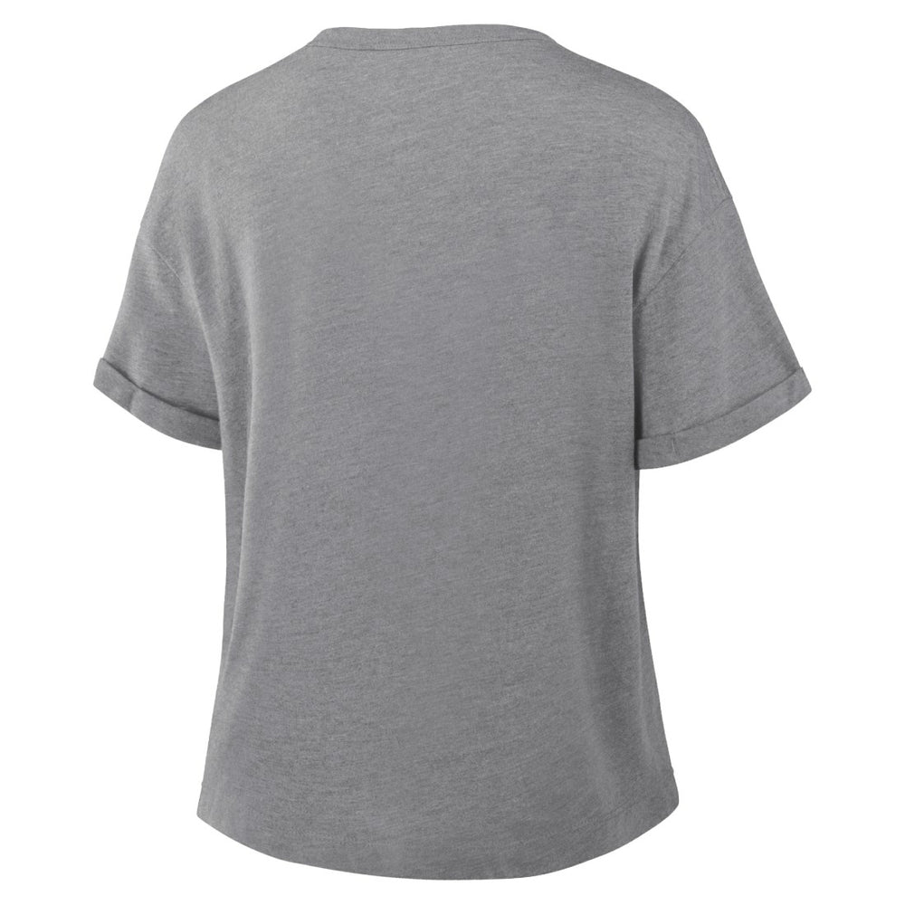 Detroit Lions Women's Pennant Wave Tribute Tri-Blend Boxy T-Shirt - Heather Gray for sale