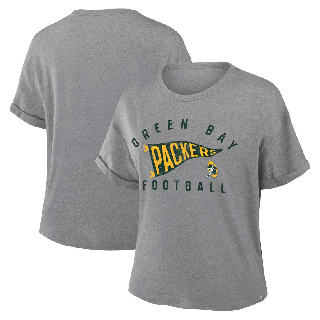 Green Bay Packers Women's Pennant Wave Tribute Tri-Blend Boxy T-Shirt - Heather Gray cheap