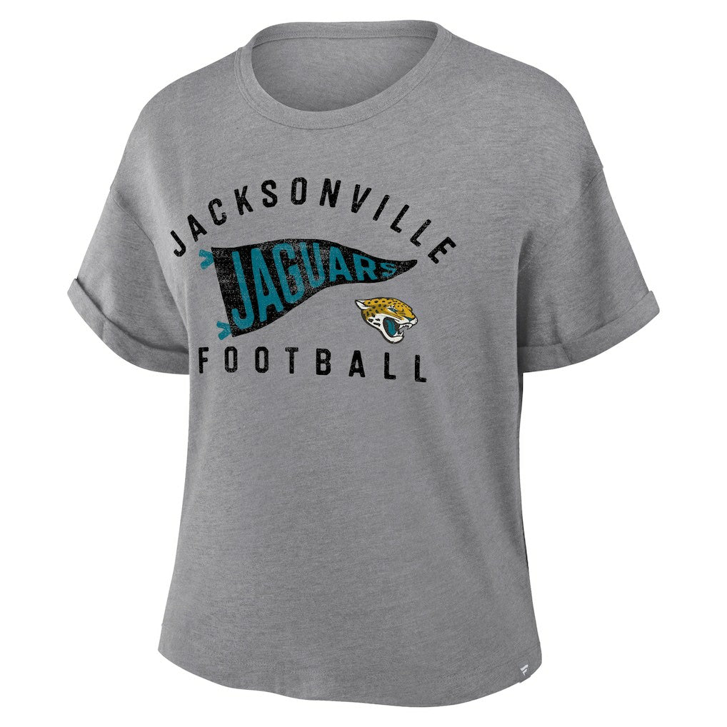 Jacksonville Jaguars Women's Pennant Wave Tribute Tri-Blend Boxy T-Shirt - Heather Gray online