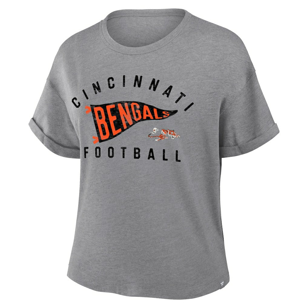 Cincinnati Bengals Women's Pennant Wave Tribute Tri-Blend Boxy T-Shirt - Heather Gray discount