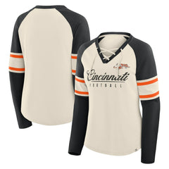 Cincinnati Bengals Women's Hometown Gridiron Hero Raglan Lace-Up V-Neck Long Sleeve T-Shirt - Cream/Black online