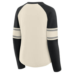 Las Vegas Raiders Women's Hometown Gridiron Hero Raglan Lace-Up V-Neck Long Sleeve T-Shirt - Cream/Black sale
