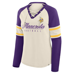 Minnesota Vikings Women's Hometown Gridiron Hero Raglan Lace-Up V-Neck Long Sleeve T-Shirt - Cream/Purple sale