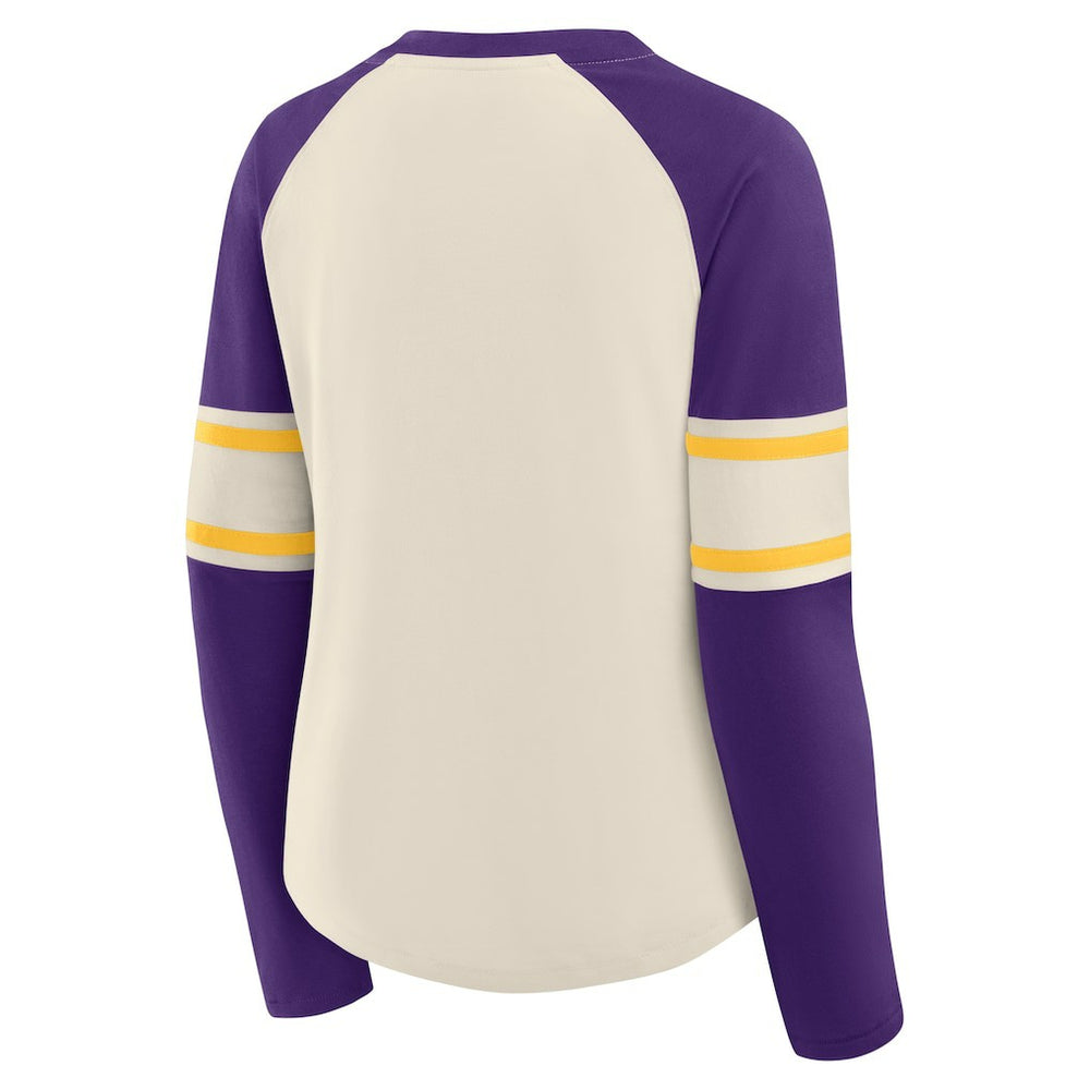 Minnesota Vikings Women's Hometown Gridiron Hero Raglan Lace-Up V-Neck Long Sleeve T-Shirt - Cream/Purple sale