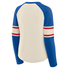 New England Patriots Women's Hometown Gridiron Hero Raglan Lace-Up V-Neck Long Sleeve T-Shirt - Cream/Royal for sale