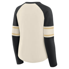 New Orleans Saints Women's Hometown Gridiron Hero Raglan Lace-Up V-Neck Long Sleeve T-Shirt - Cream/Black for sale