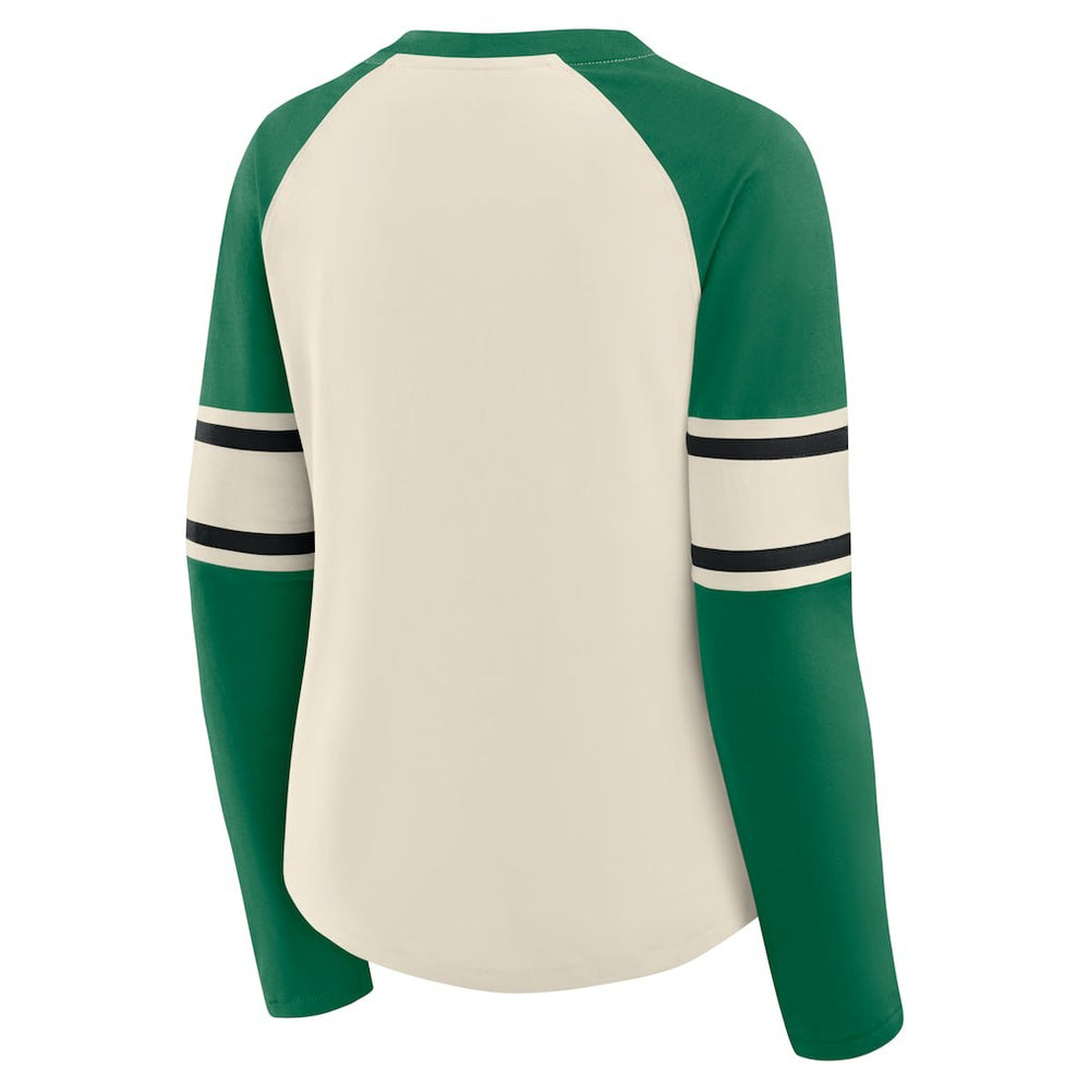 Philadelphia Eagles Women's Hometown Gridiron Hero Raglan Lace-Up V-Neck Long Sleeve T-Shirt - Cream/Kelly Green discount