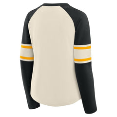 Pittsburgh Steelers Women's Hometown Gridiron Hero Raglan Lace-Up V-Neck Long Sleeve T-Shirt - Cream/Black cheap