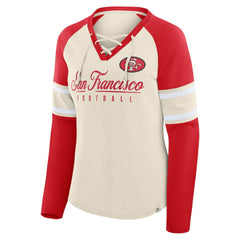 San Francisco 49ers Women's Hometown Gridiron Hero Raglan Lace-Up V-Neck Long Sleeve T-Shirt - Cream/Scarlet cheap