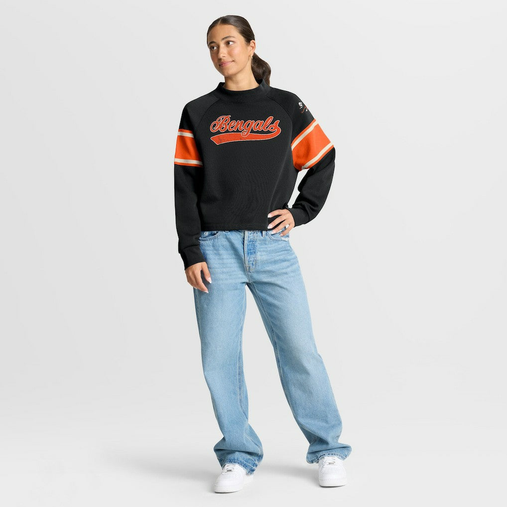 Cincinnati Bengals Oversized Hometown Toss Sweep Mock Neck Pullover - Black outlet
