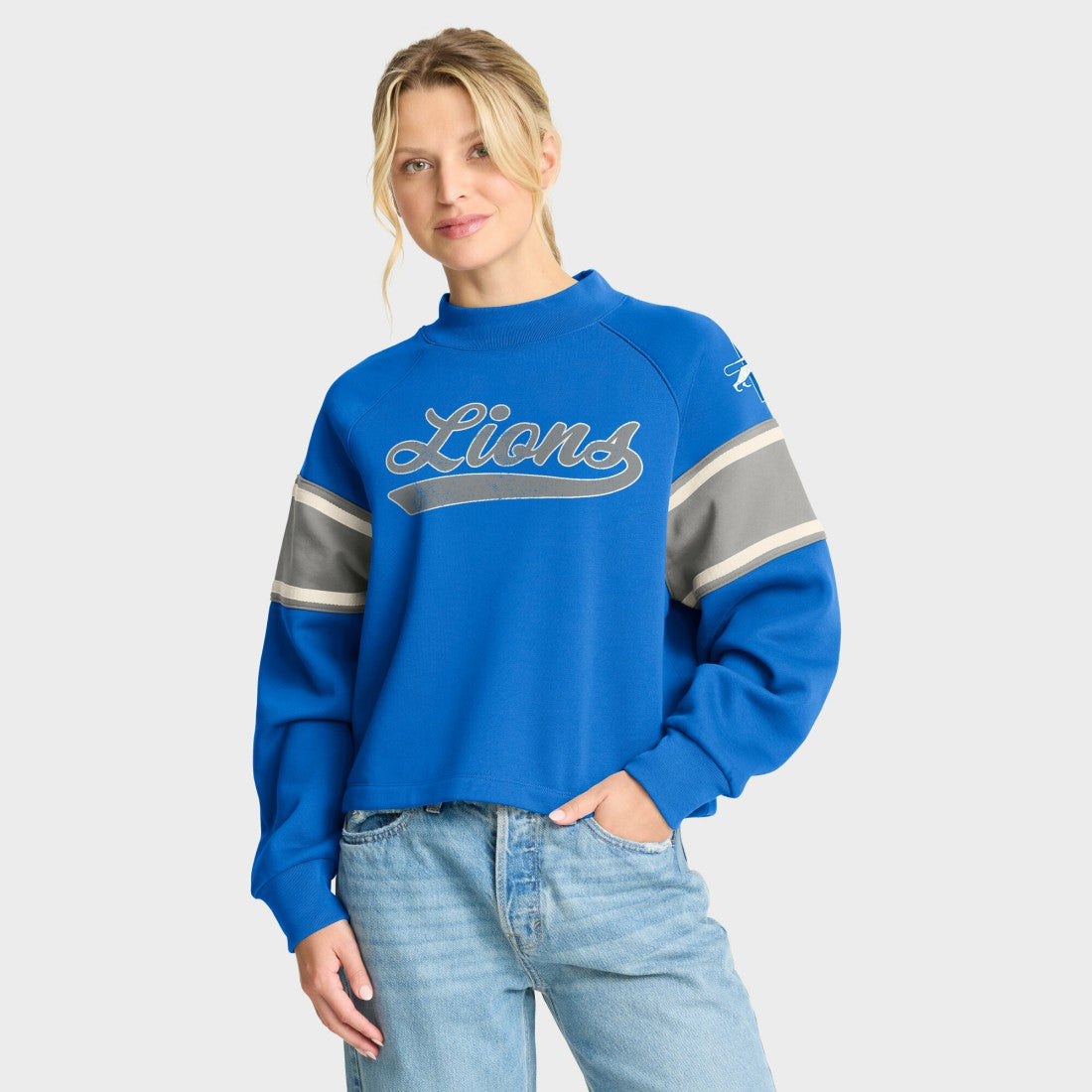 Detroit Lions Oversized Hometown Toss Sweep Mock Neck Pullover - Blue cheap