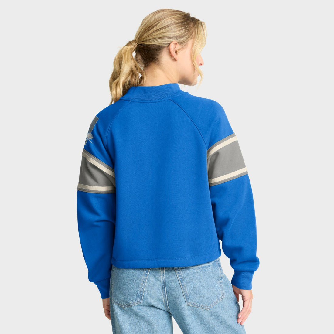 Detroit Lions Oversized Hometown Toss Sweep Mock Neck Pullover - Blue cheap