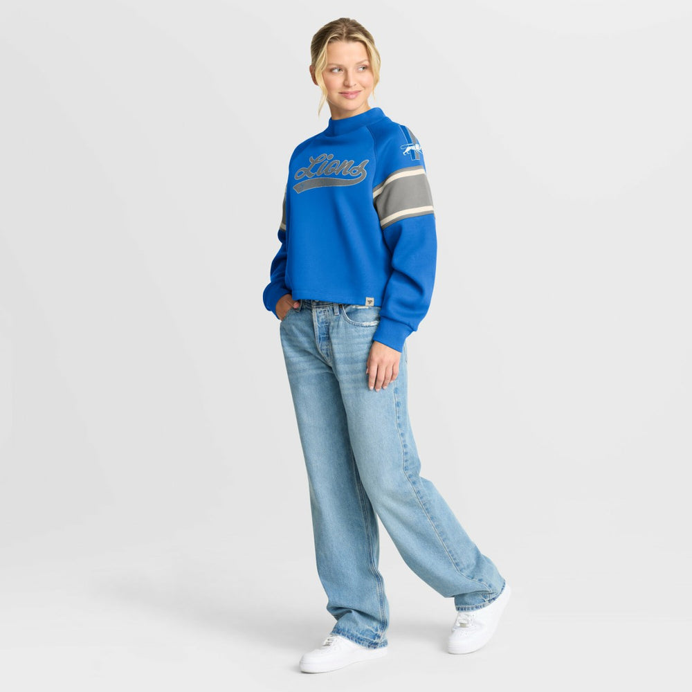 Detroit Lions Oversized Hometown Toss Sweep Mock Neck Pullover - Blue cheap