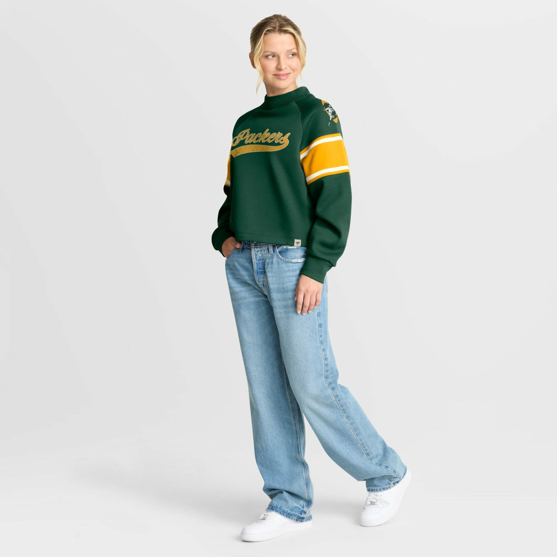 Green Bay Packers Oversized Hometown Toss Sweep Mock Neck Pullover - Green discount