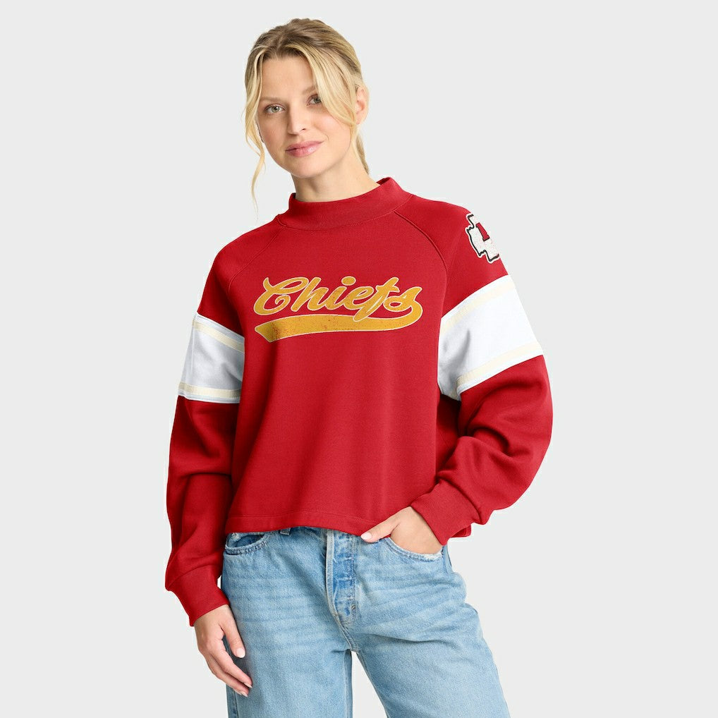 Kansas City Chiefs Oversized Hometown Toss Sweep Mock Neck Pullover - Red cheap