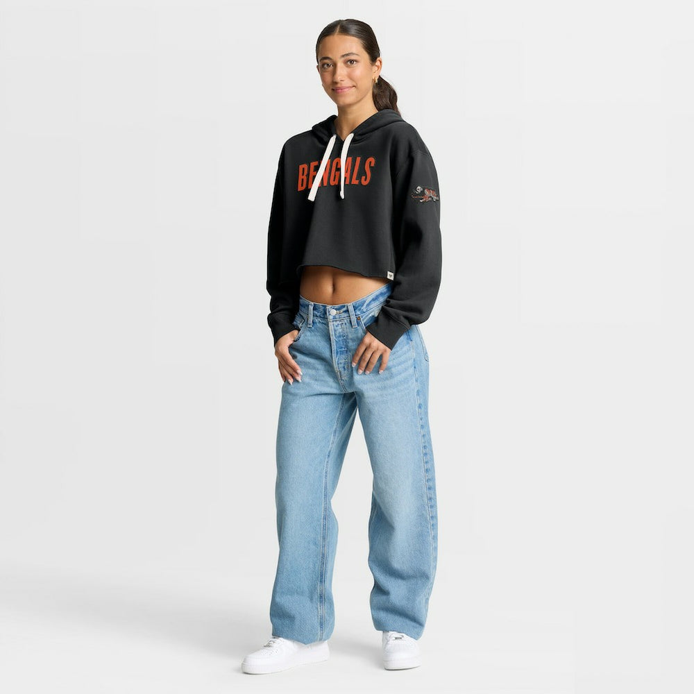 Cincinnati Bengals Women's Oversized Hometown Heritage Cropped Hoodie - Black on sale